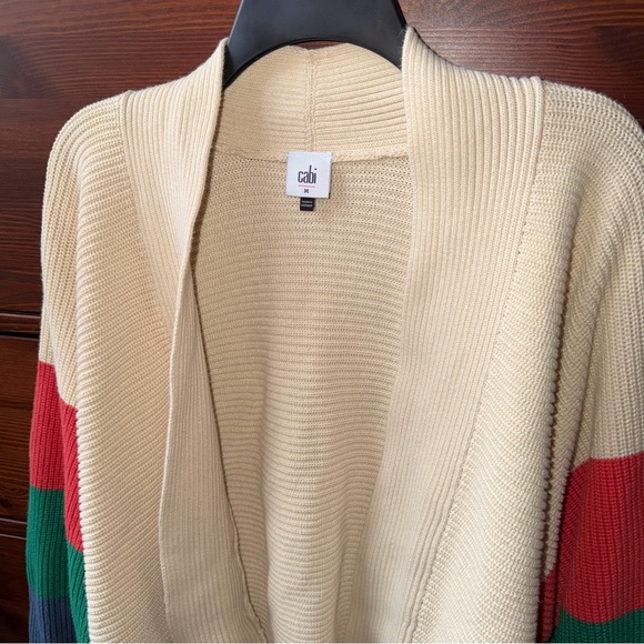 CAbi Women's Colorblock Cardigan in Cream, Red, Green, and Blue - Picture 3 of 4